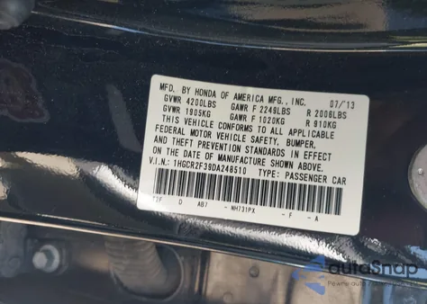 2013 Honda Accord Lx from USA, damaged, VIN 1HGCR2F39DA248510